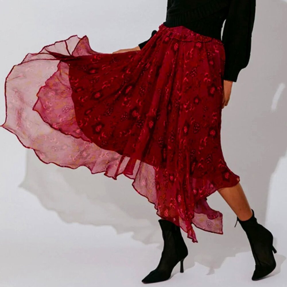 💥INSANELY BEAUTIFUL💥Cleobella Bohimian Gypsy Asymmetrical Skirt in Maroon